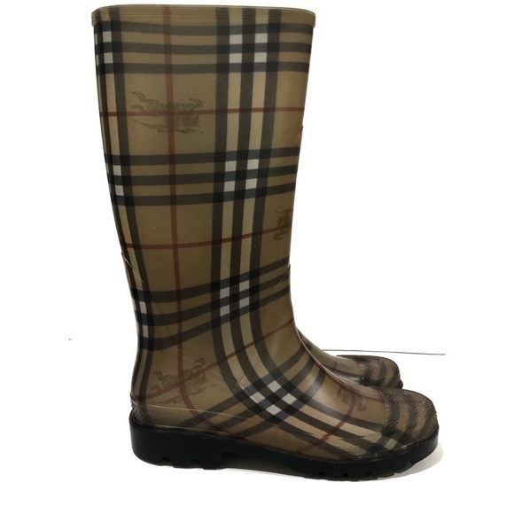 Burberry Brit Nova Check Print Lisson Plaid Rain Boots Haymarket Wellies Sz 41 - Picture 1 of 8